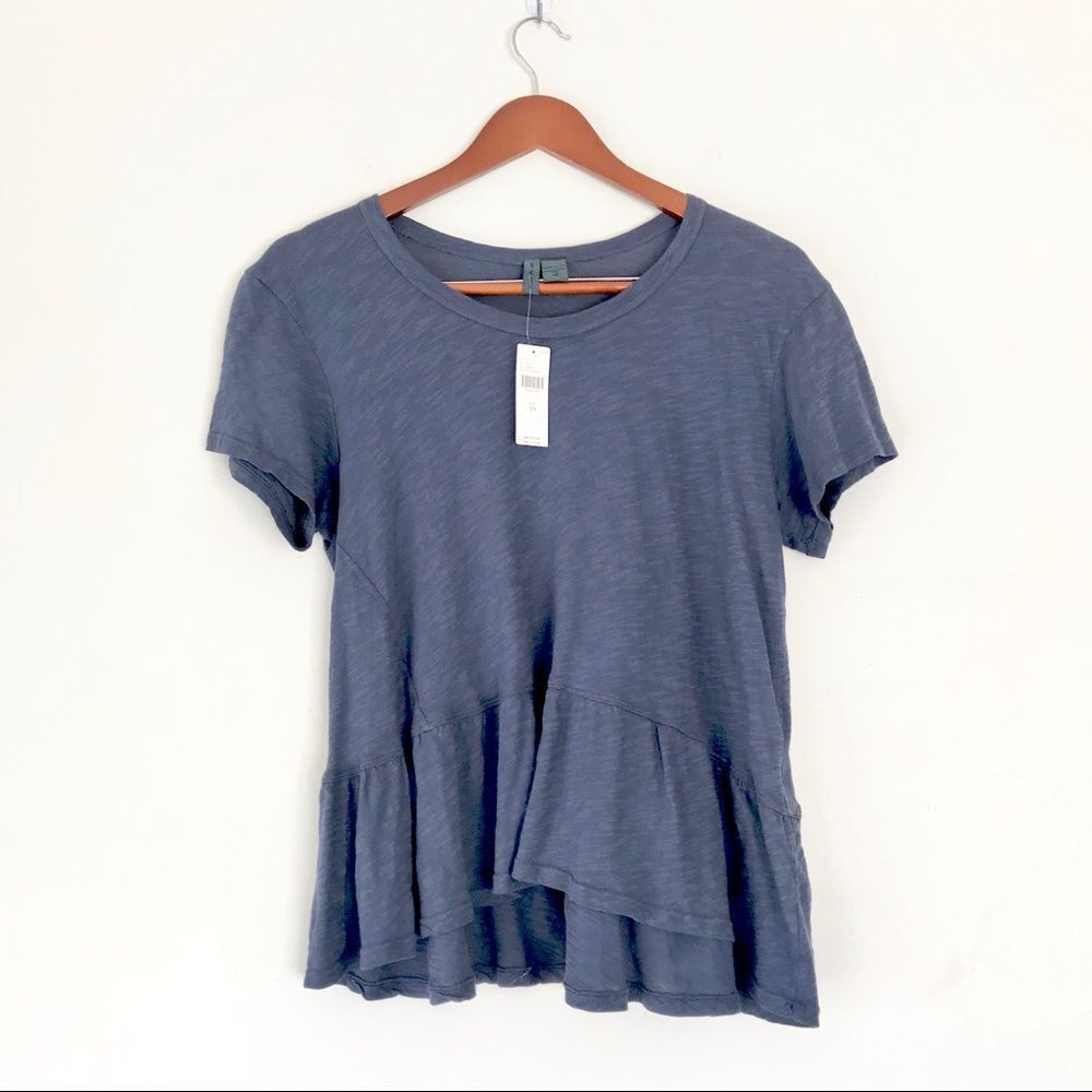 Anthropologie Blue Ruffle Edge Tee Shirt Top NWT